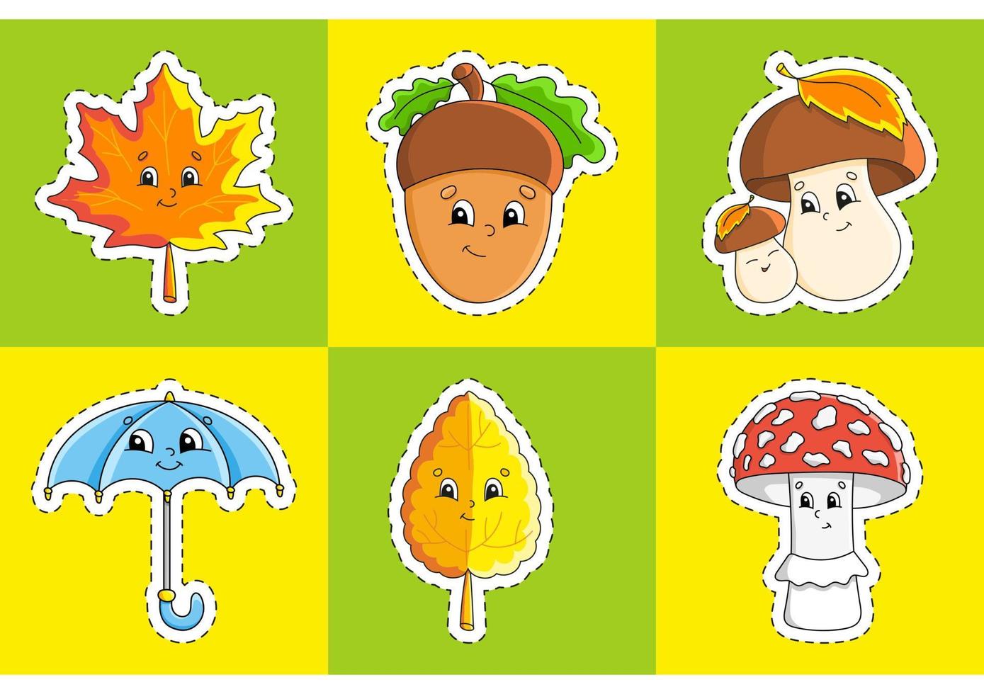 Sticker with contour. cartoon character. Colorful vector illustration. Isolated on color background. Template for your design. Autumn theme.