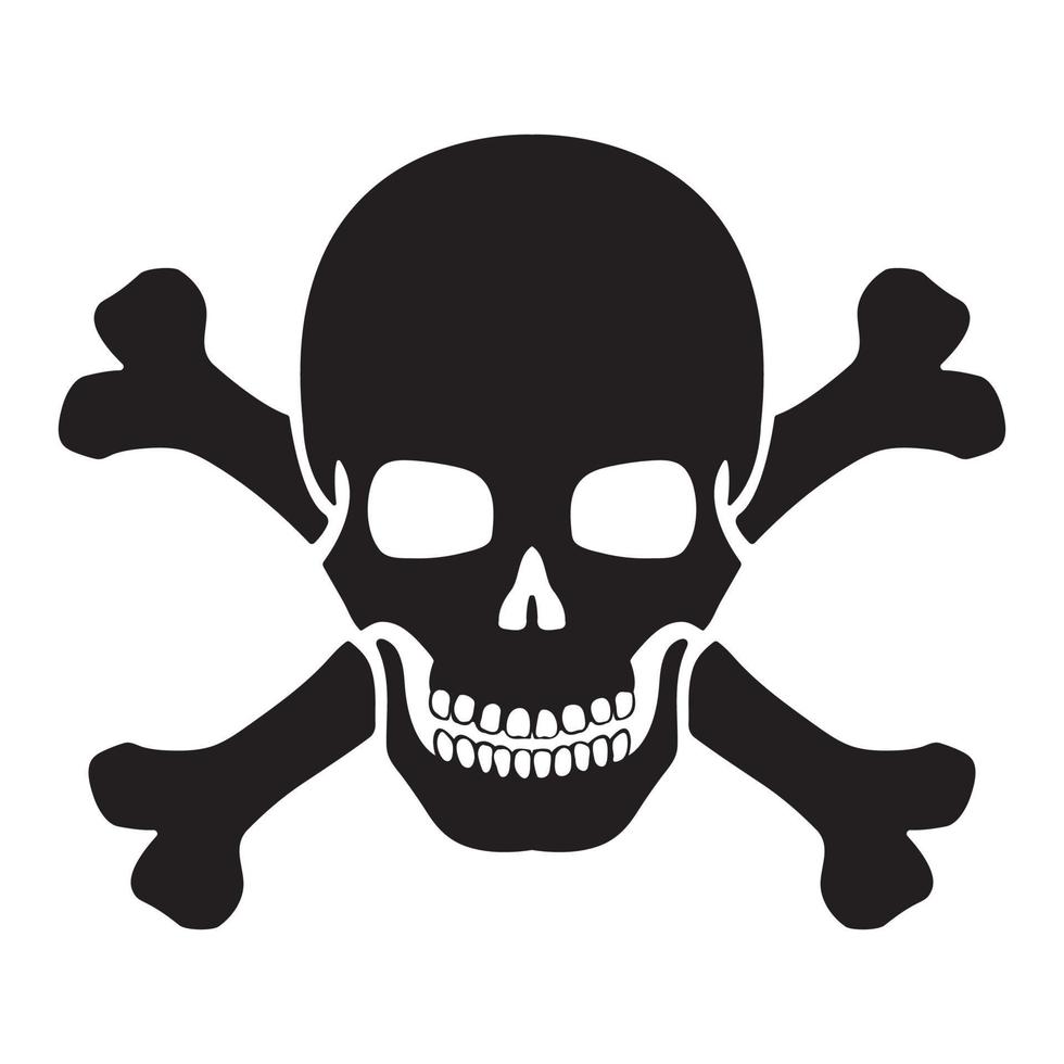 Black silhouette skull. Design element. Vector illustration isolated on white background. Template for books, stickers, posters, cards, clothes.