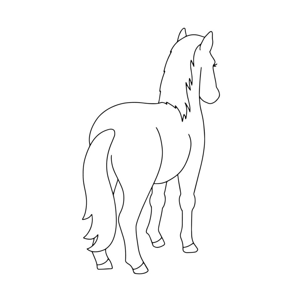 Cute horse. Farm animal. Coloring book page for kids. Cartoon style. Vector illustration isolated on white background.