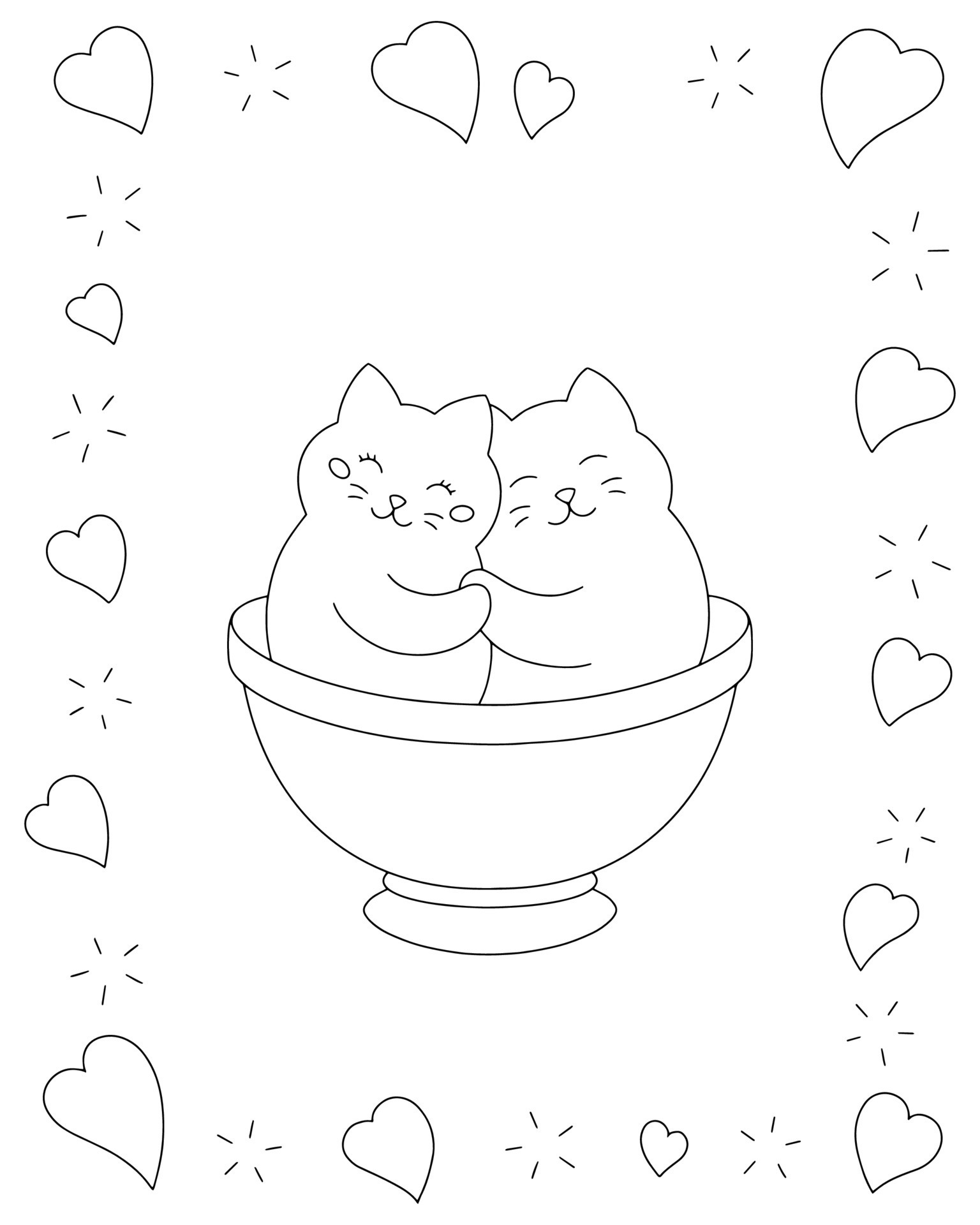 Раскраска котик в кружке
