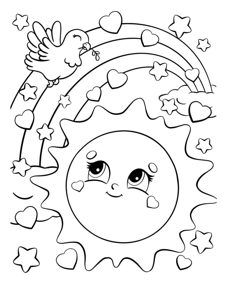 sol y paloma. página de libro para colorear para niños. personaje de estilo de dibujos animados. ilustración vectorial aislado sobre fondo blanco. vector