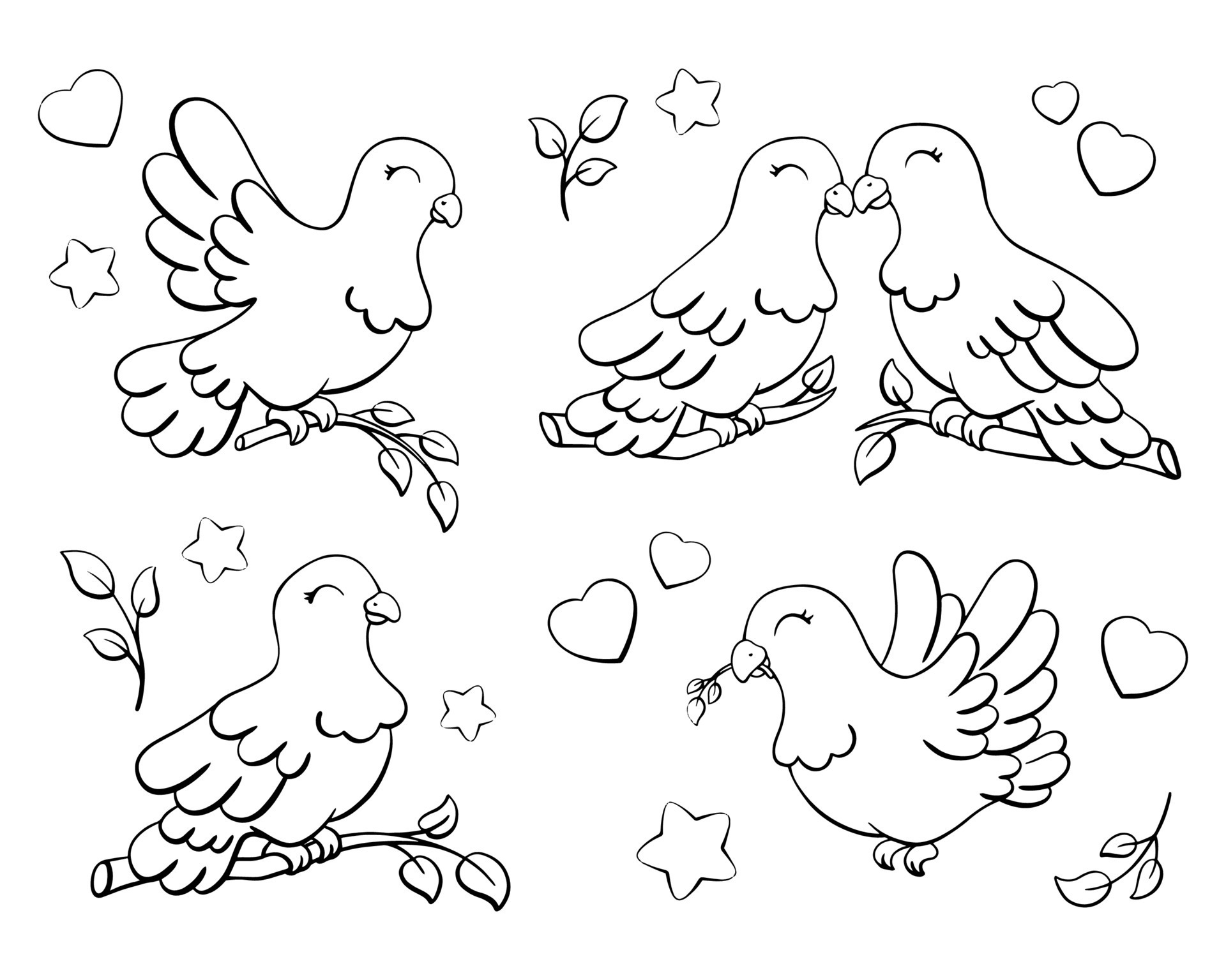 Dove is symbol peace and love. Coloring page for kids. Digital stamp ...