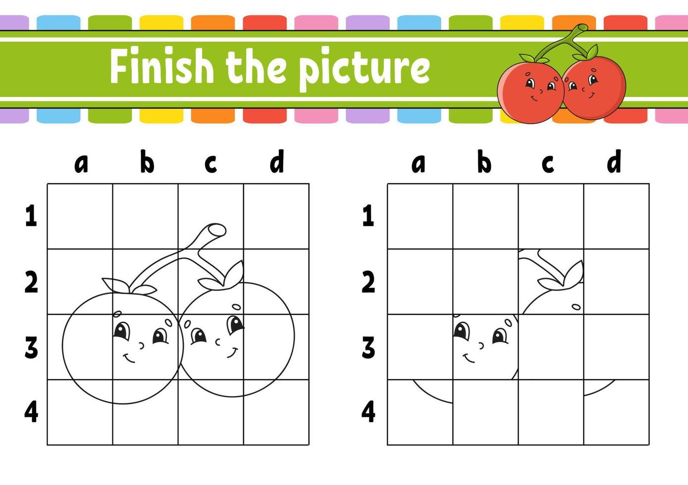 Finish the picture. Coloring book pages for kids. Education developing worksheet. Game for children. Handwriting practice. cartoon character. Vector illustration. Barbecue theme.