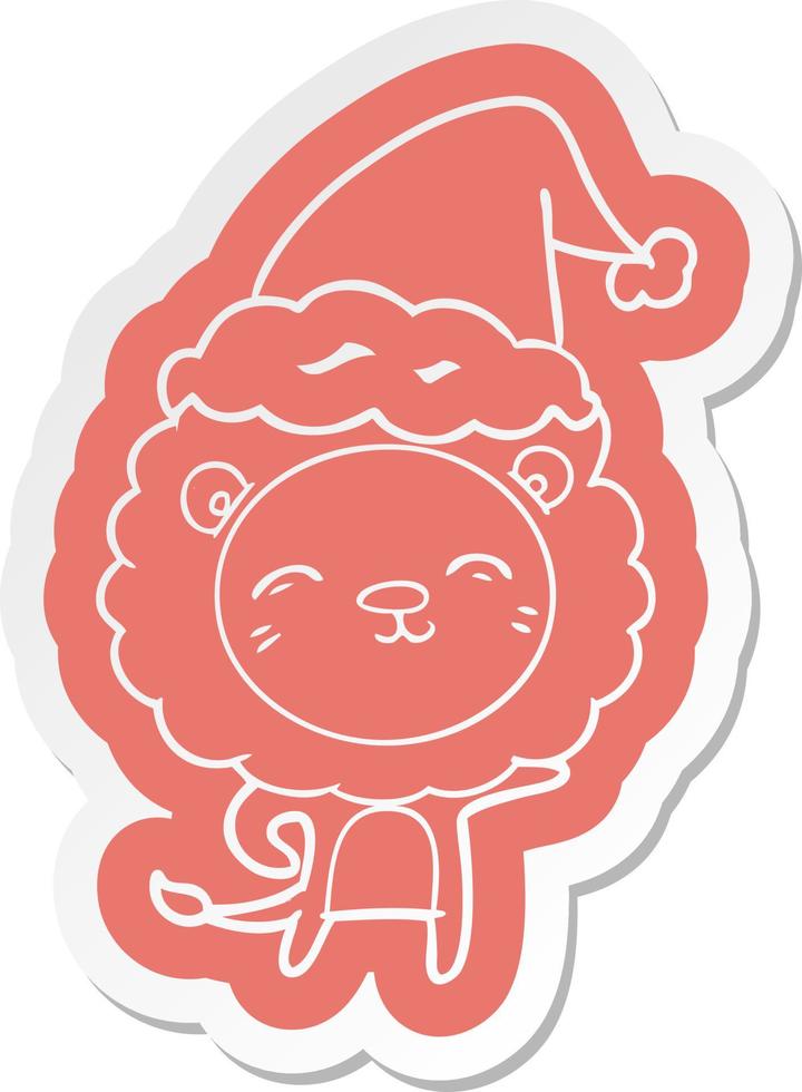 cartoon  sticker of a lion wearing santa hat vector