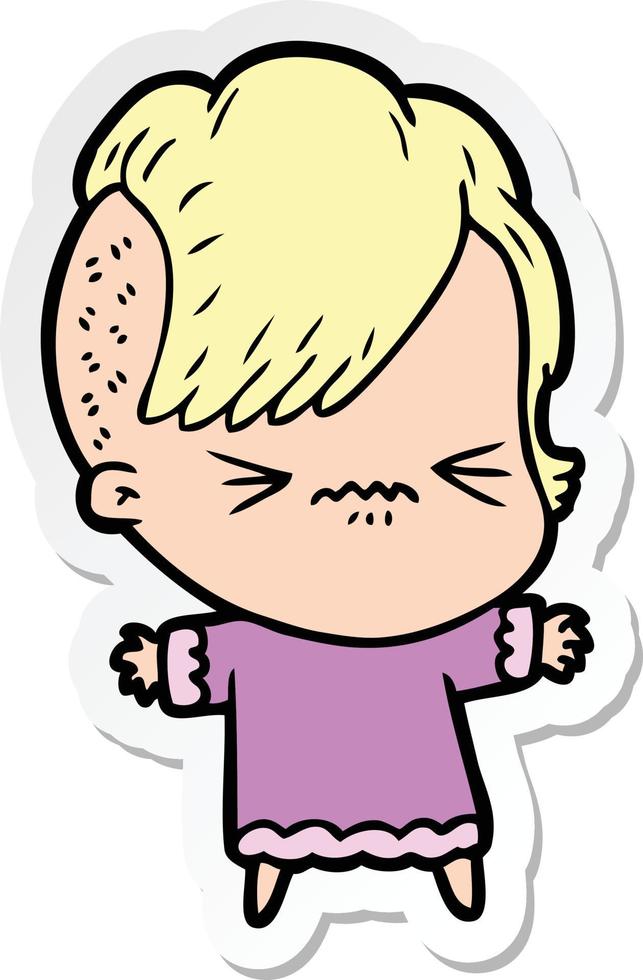 sticker of a cartoon annoyed hipster girl vector