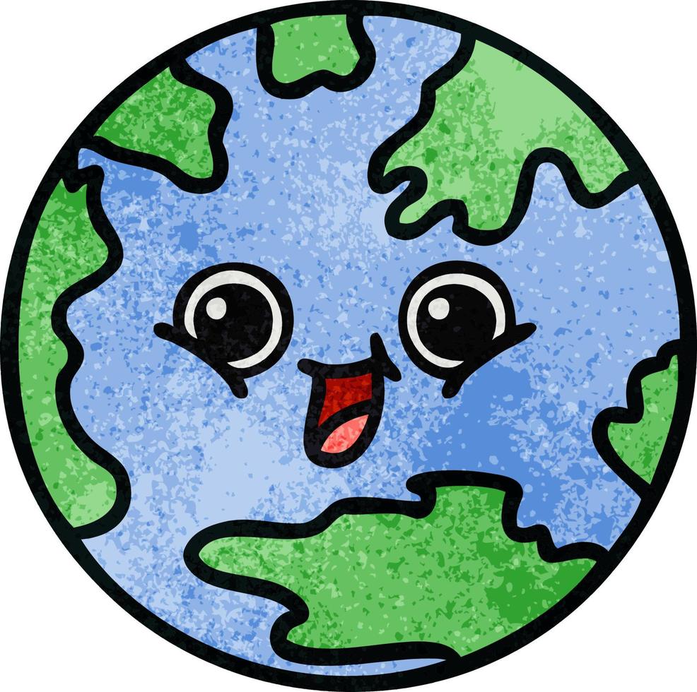 retro grunge texture cartoon planet earth vector