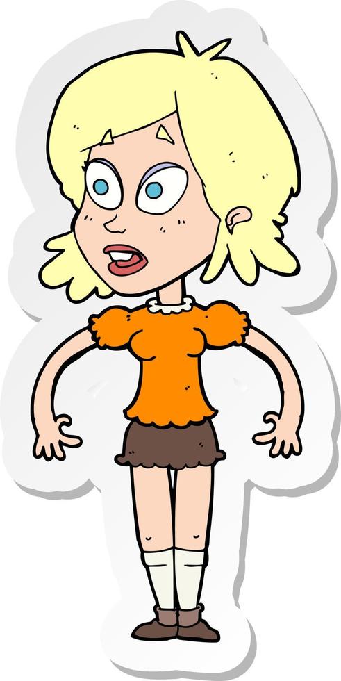 sticker of a cartoon surprised woman vector