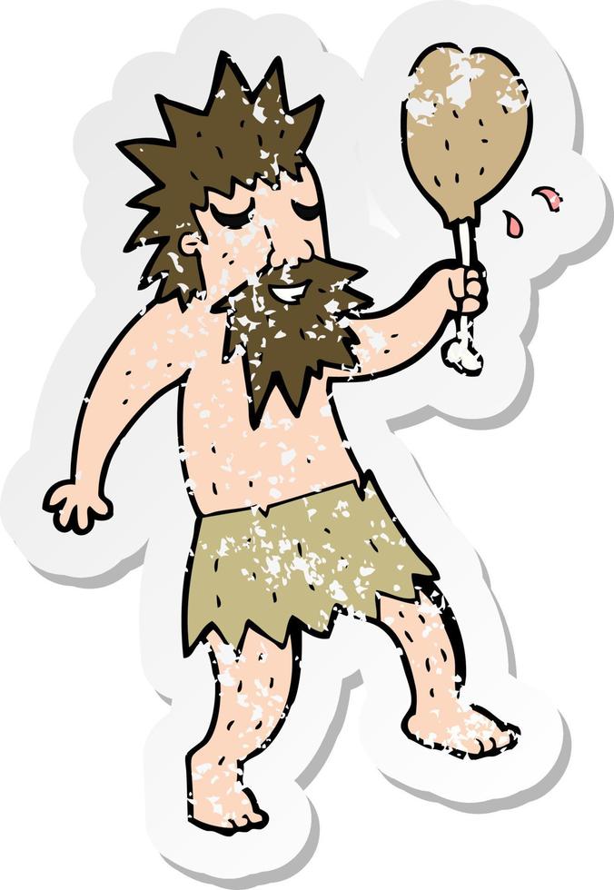 retro distressed sticker of a cartoon cave man vector