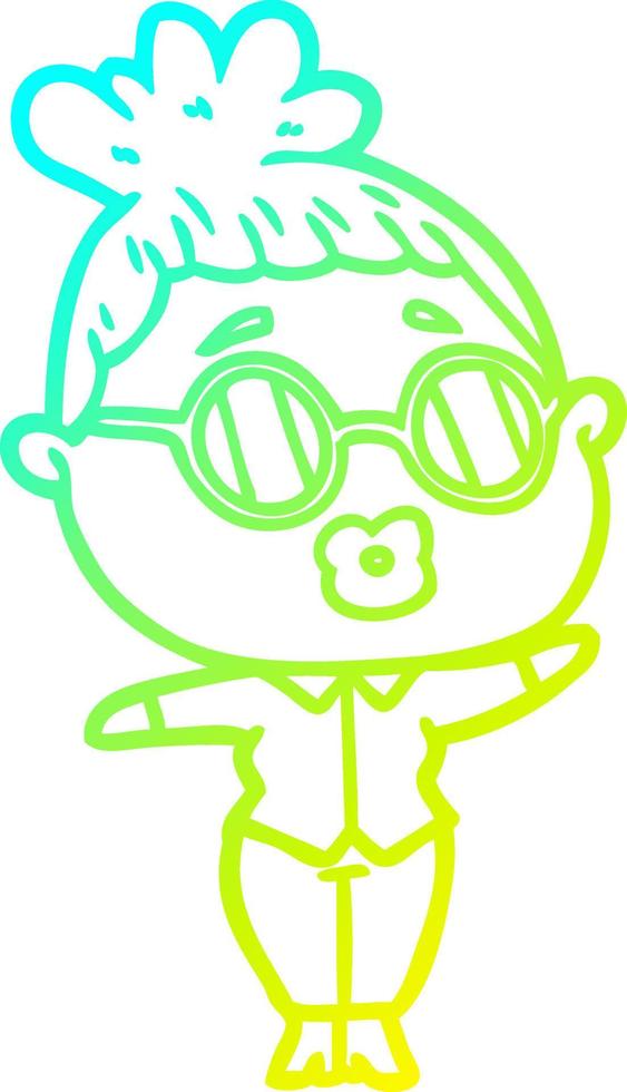 cold gradient line drawing cartoon woman wearing spectacles vector