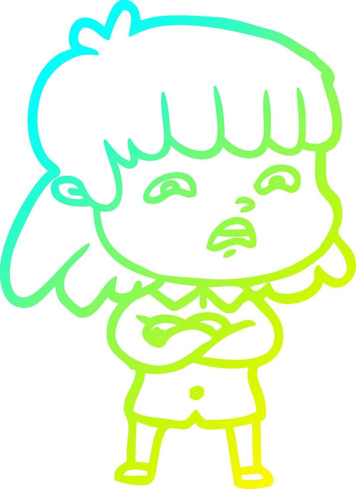 cold gradient line drawing cartoon worried woman vector