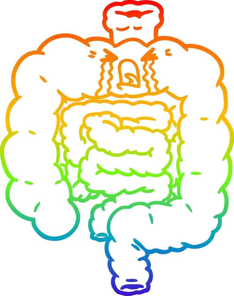 rainbow gradient line drawing cartoon intestines crying vector