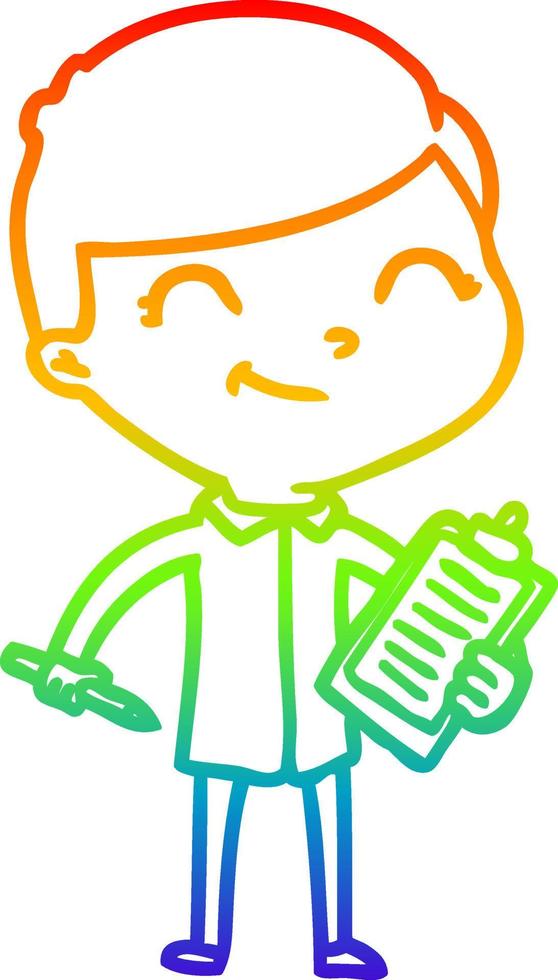 rainbow gradient line drawing cartoon boy smiling vector