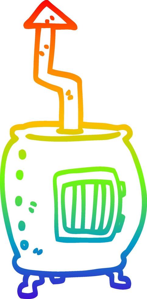 rainbow gradient line drawing cartoon old wood burner vector