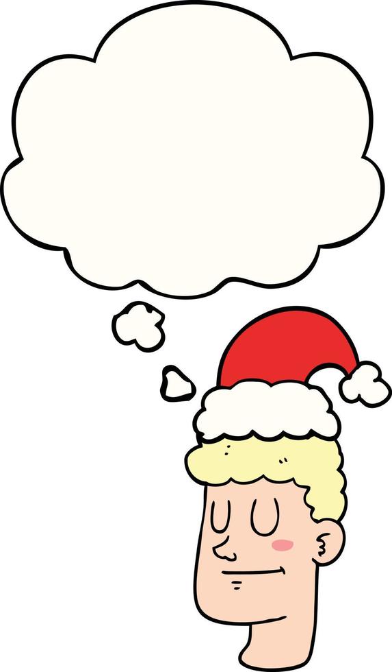 cartoon man wearing christmas hat and thought bubble vector