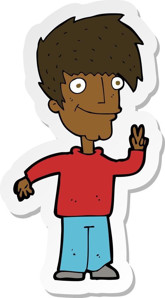 sticker of a cartoon man giving peace sign vector