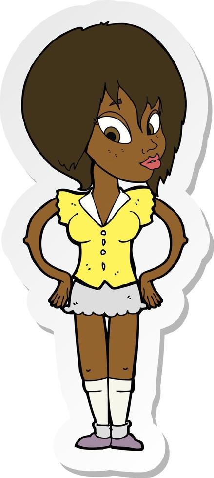 sticker of a cartoon woman with hands on hips vector