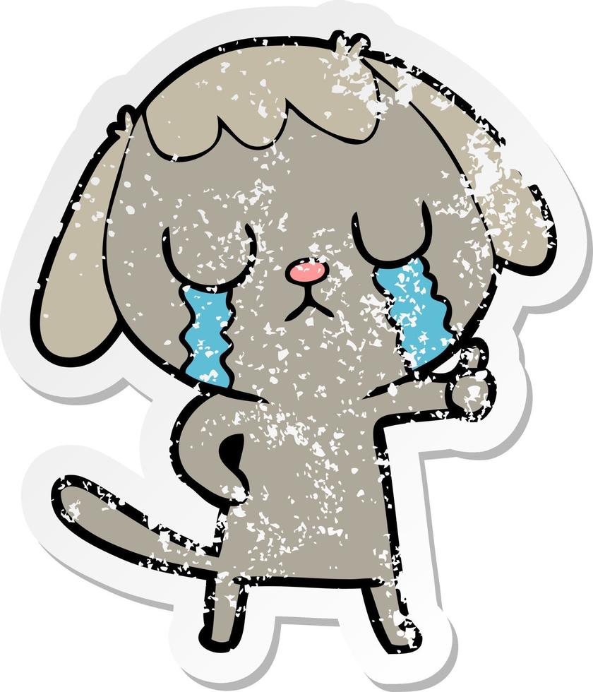 distressed sticker of a cute cartoon dog crying vector