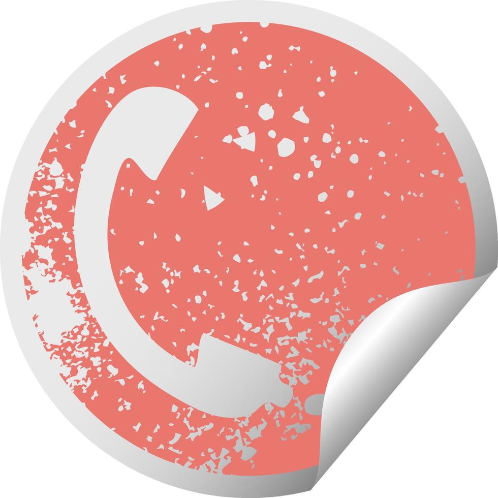 distressed circular peeling sticker symbol telephone receiver vector