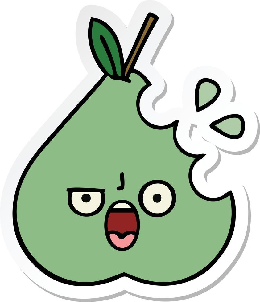 sticker of a cute cartoon green pear vector