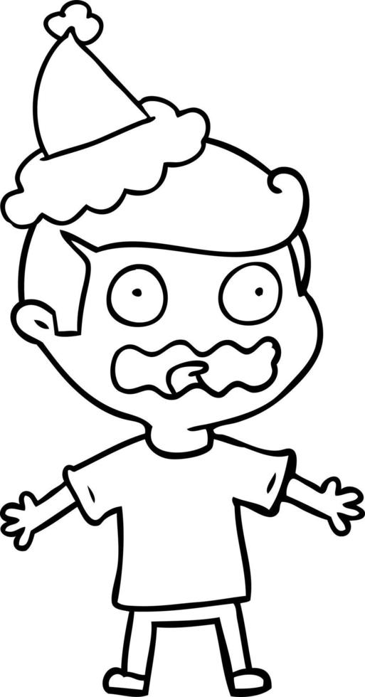 line drawing of a man totally stressed out wearing santa hat vector