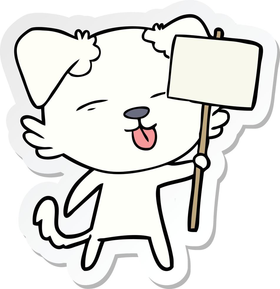 sticker of a cartoon dog holding sign post vector