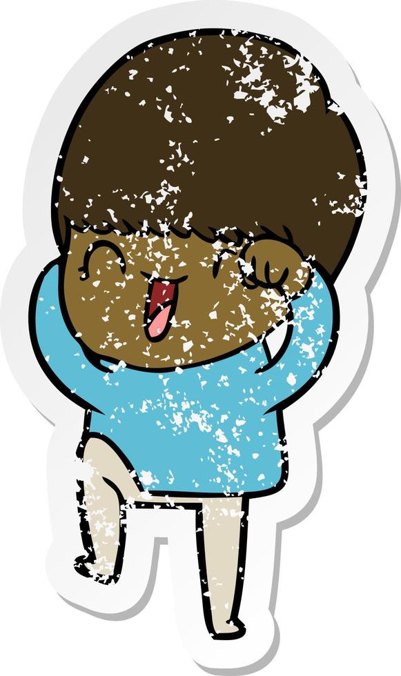 distressed sticker of a happy cartoon boy vector