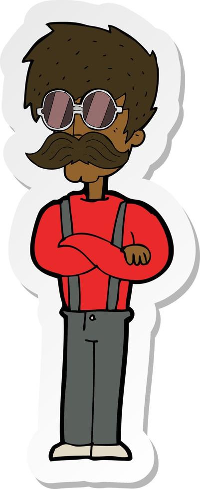 pegatina de un hombre hipster de dibujos animados con bigote y gafas vector