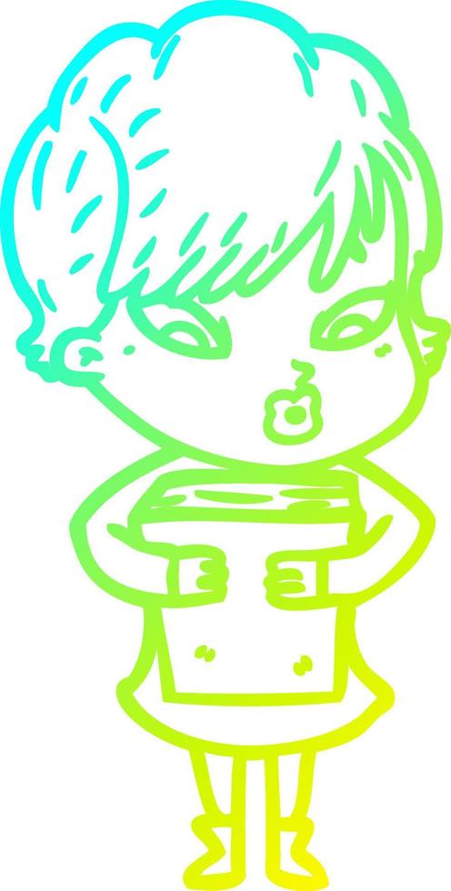cold gradient line drawing cartoon woman vector