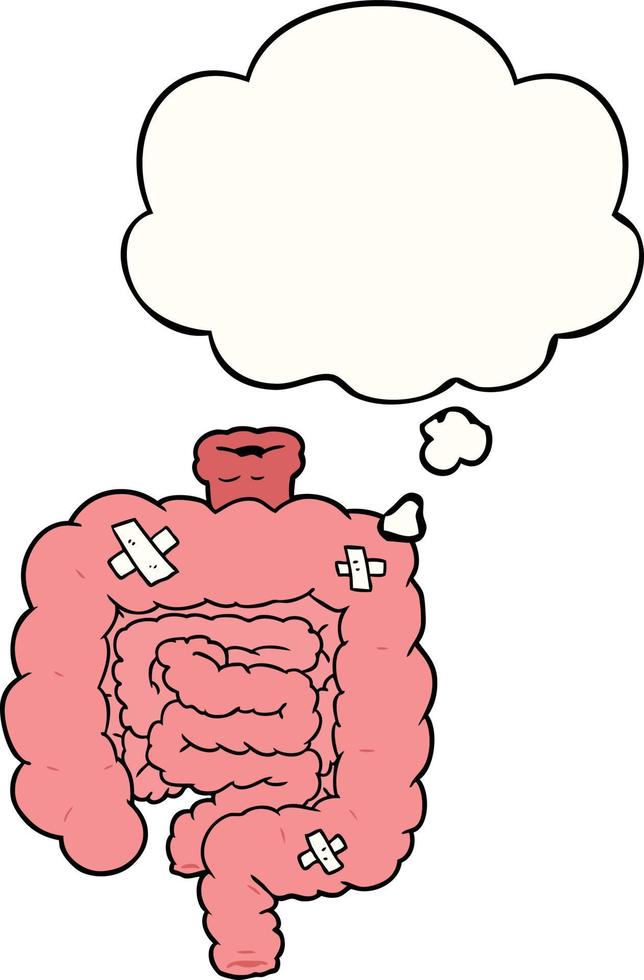 cartoon repaired intestines and thought bubble vector