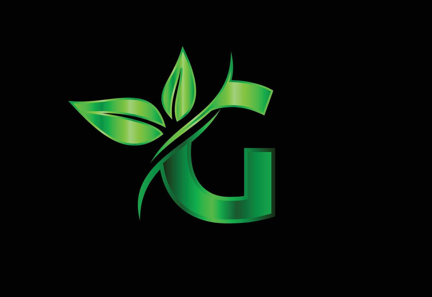 Initial G monogram alphabet with two leaves. Green eco-friendly logo concept. Logo for ecological vector