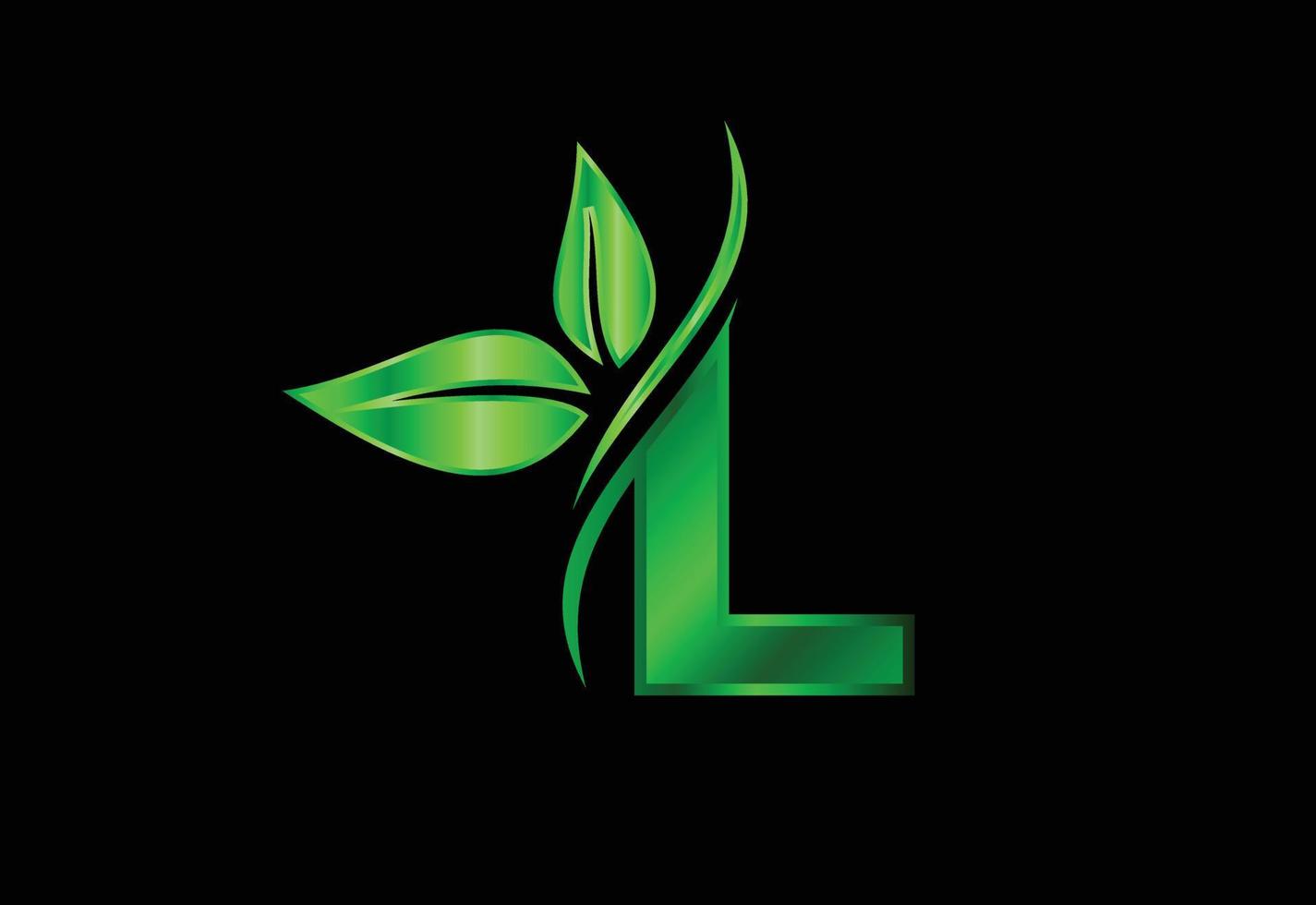 alfabeto inicial del monograma l con dos hojas. concepto de logotipo ecológico verde. logo para ecologico vector