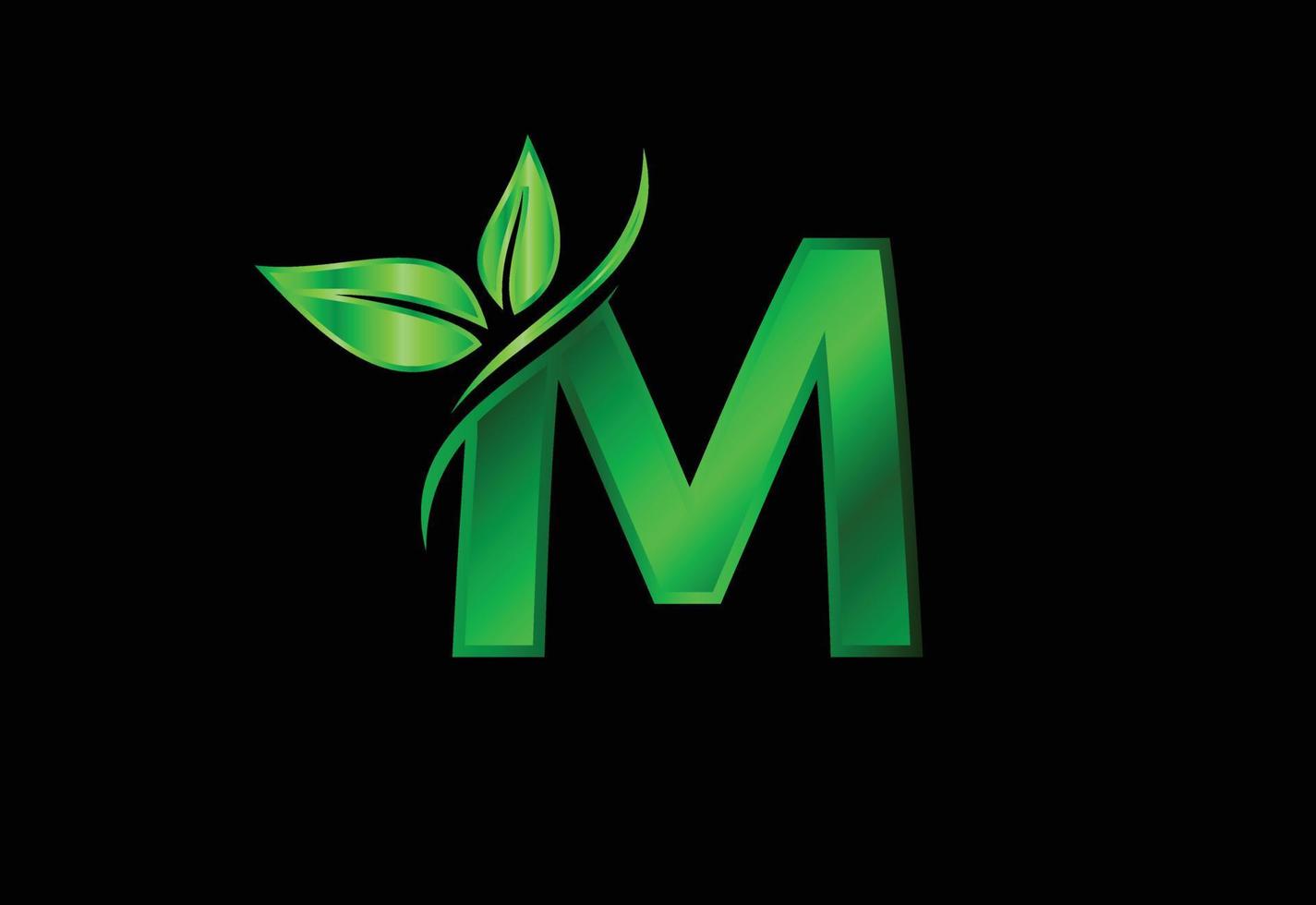 Initial M monogram alphabet with two leaves. Green eco-friendly logo concept. Logo for ecological vector