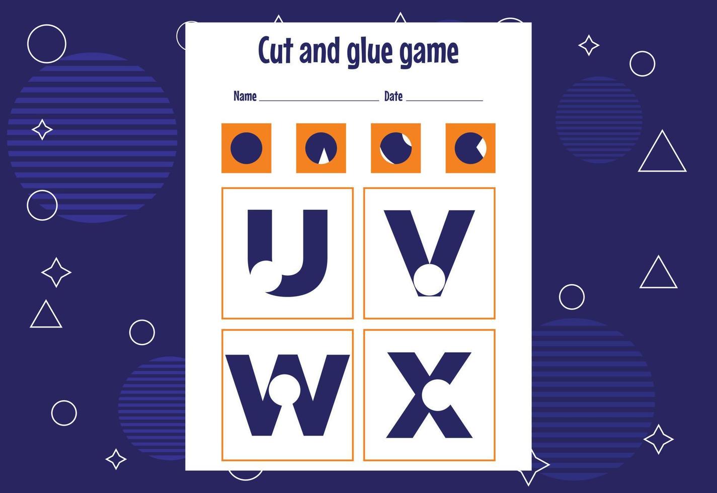 Cut and glue game for kids with Alphabet. Cutting practice for preschoolers. Education paper game for children vector