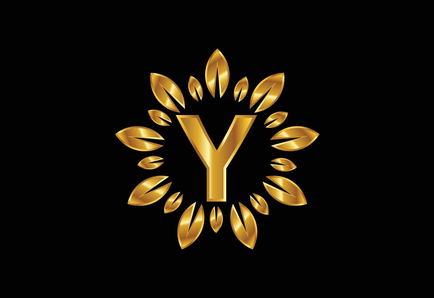 Initial Y monogram letter alphabet with golden leaf wreath. Flower logo design concept vector