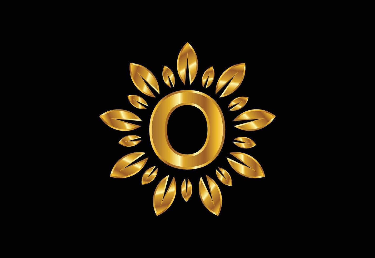 Initial O monogram letter alphabet with golden leaf wreath. Flower logo design concept vector