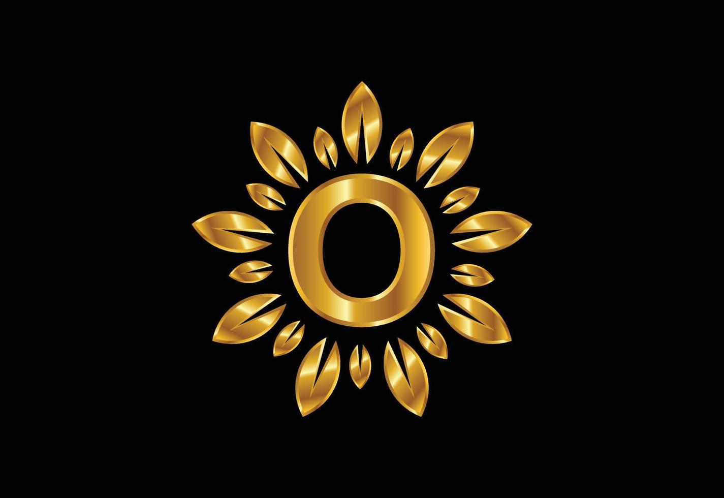 Initial O monogram letter alphabet with golden leaf wreath. Flower logo design concept vector