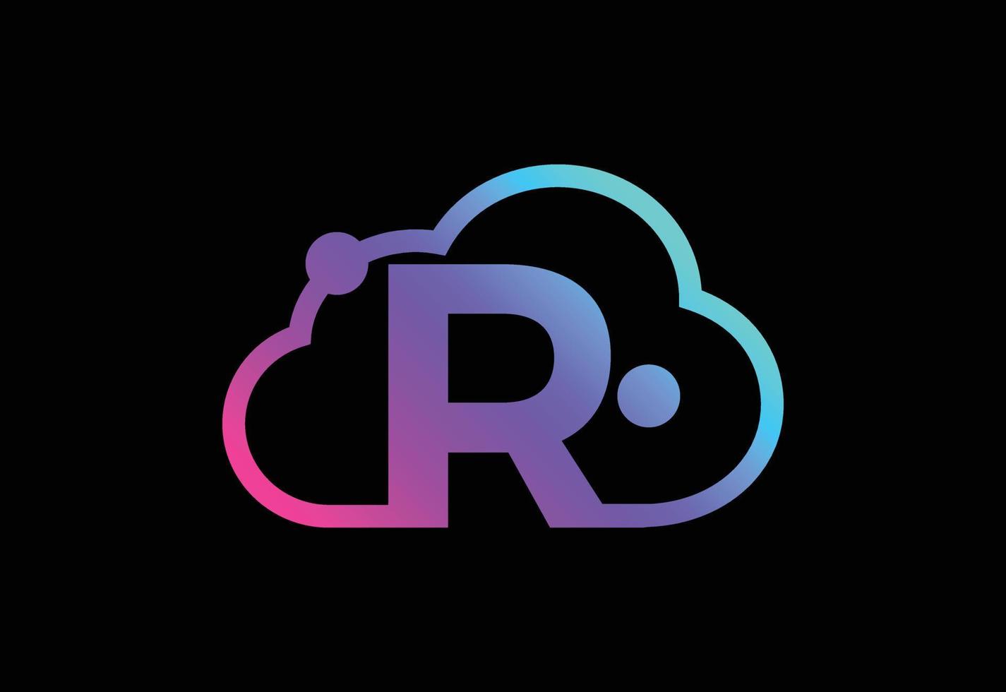 Initial R monogram letter with the cloud. Cloud computing service logo. Cloud technology logo vector