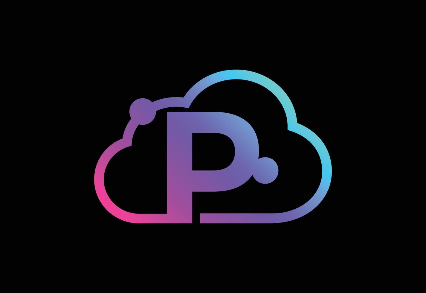 Initial P monogram letter with the cloud. Cloud computing service logo. Cloud technology logo vector