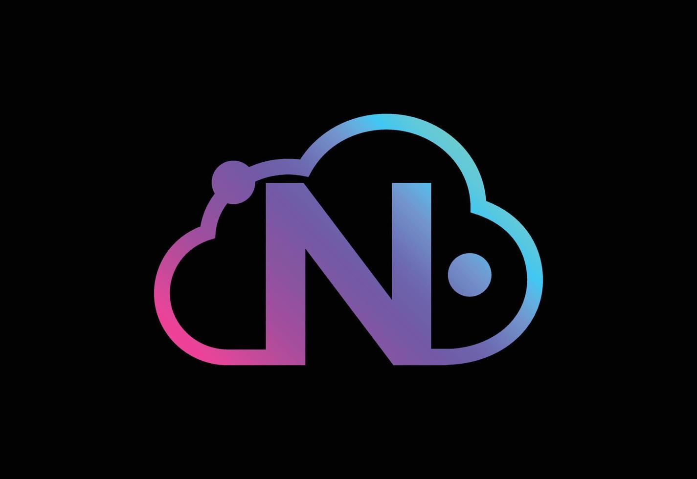 Initial N monogram letter with the cloud. Cloud computing service logo. Cloud technology logo vector