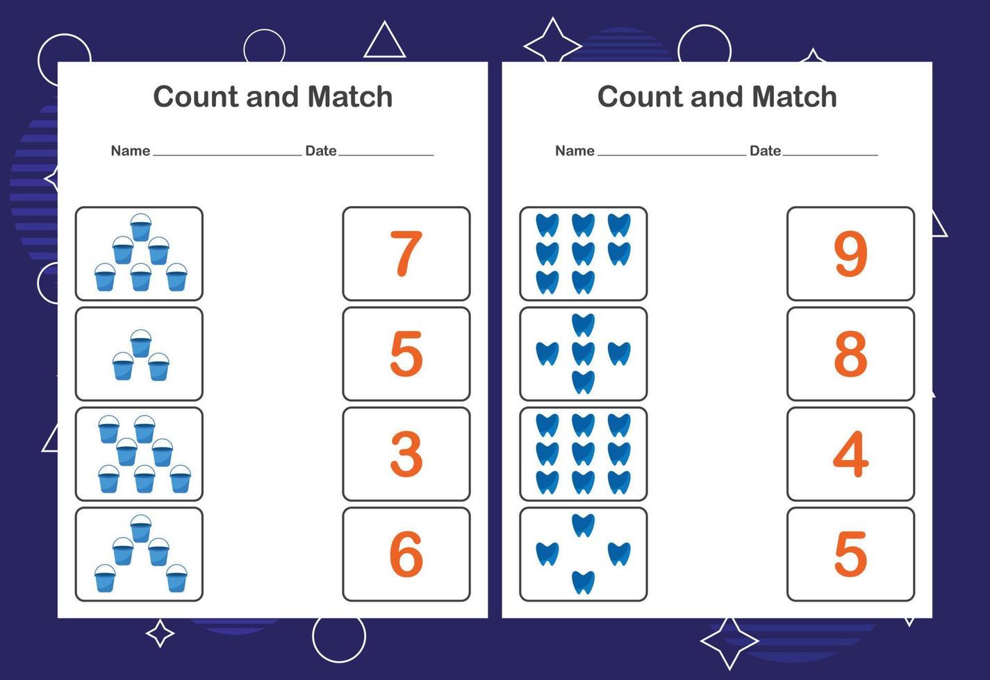 Count and Match worksheet for kids. Count and match with the correct number. Matching education game. vector