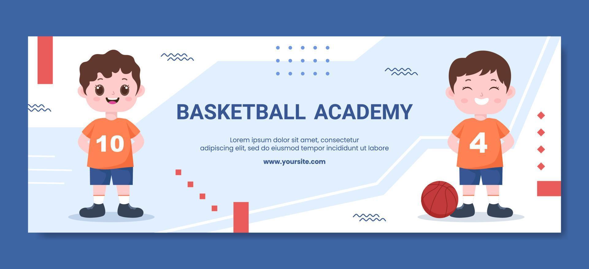 Basketball Academy Kids Social Media Cover Template Cartoon Background Vector Illustration