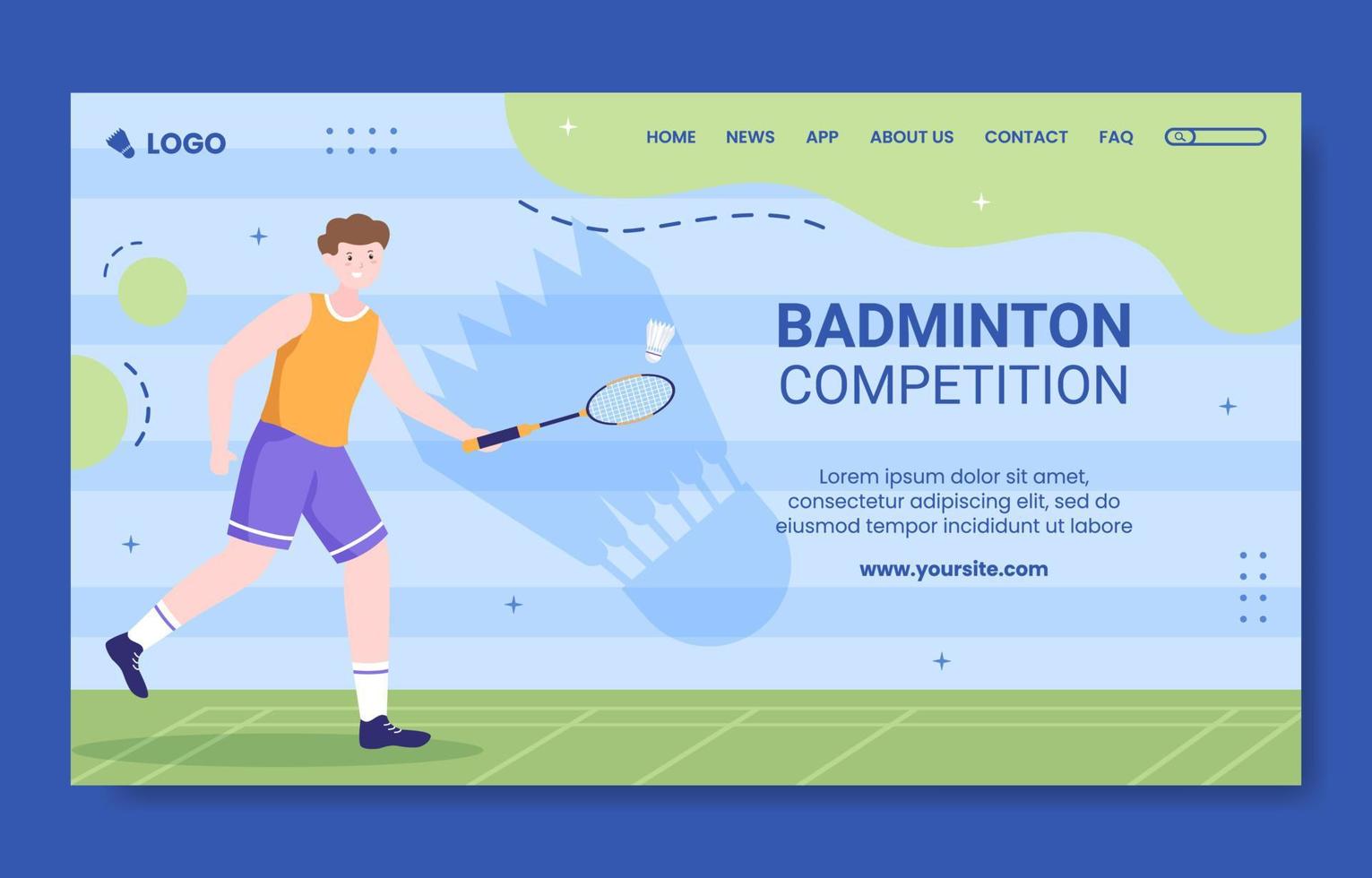 Badminton Sport Competition Social Media Landing Page Template Cartoon Background Vector Illustration