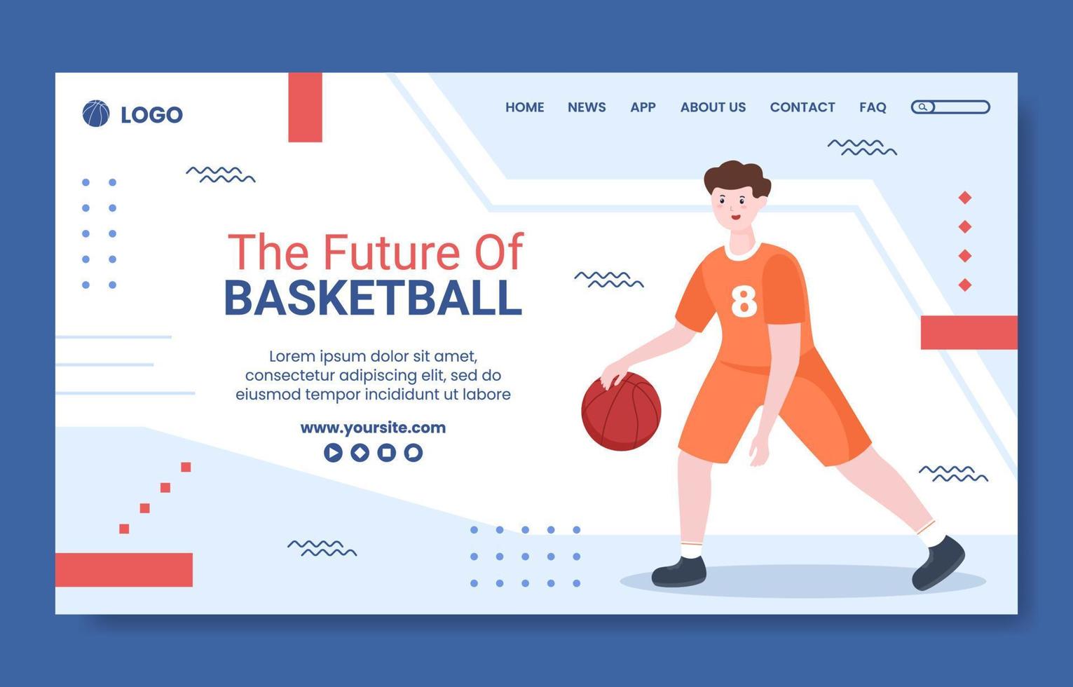 Basketball Academy Kids Social Media Landing Page Template Cartoon Background Vector Illustration