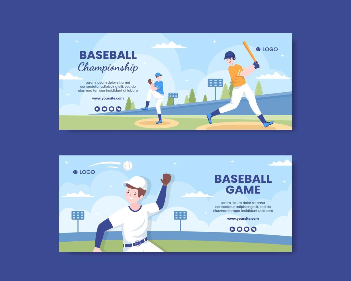 juego de béisbol deportes redes sociales banner horizontal plantilla plano dibujos animados fondo vector ilustración