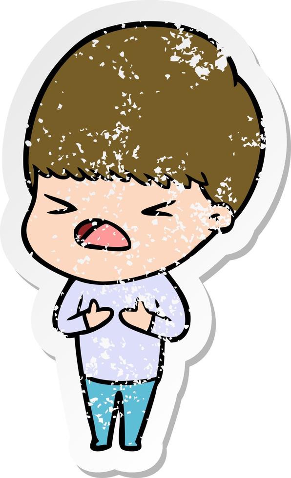 distressed sticker of a cartoon stressed man vector