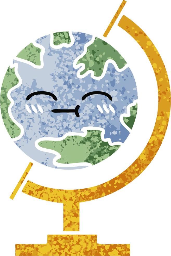 retro illustration style cartoon globe of the world vector