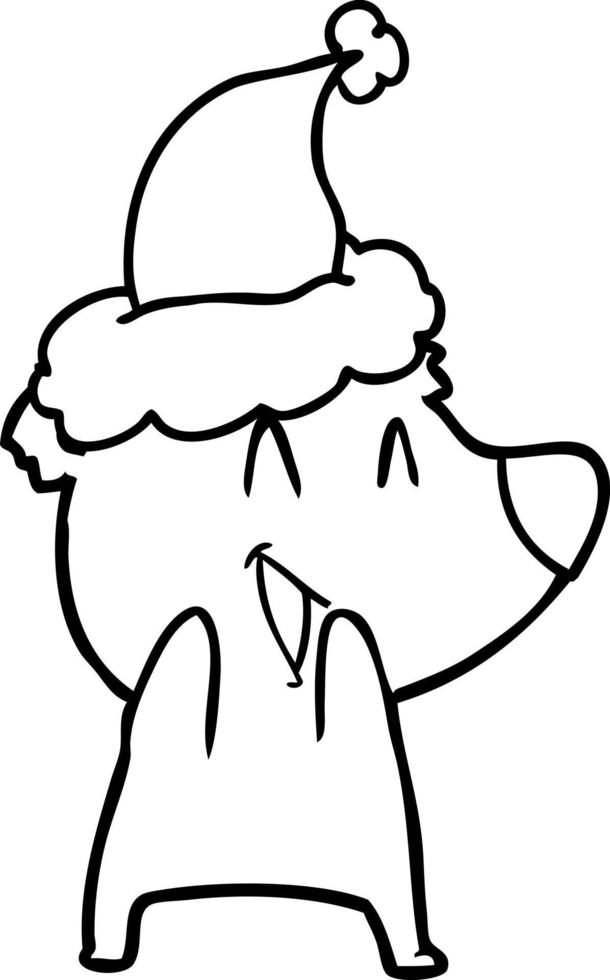 laughing polar bear line drawing of a wearing santa hat vector