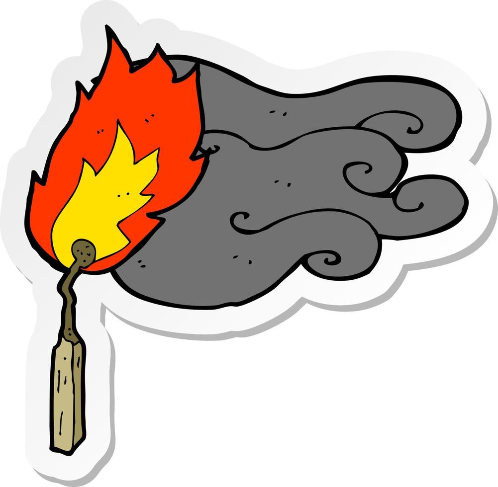 pegatina de un fósforo en llamas de dibujos animados vector