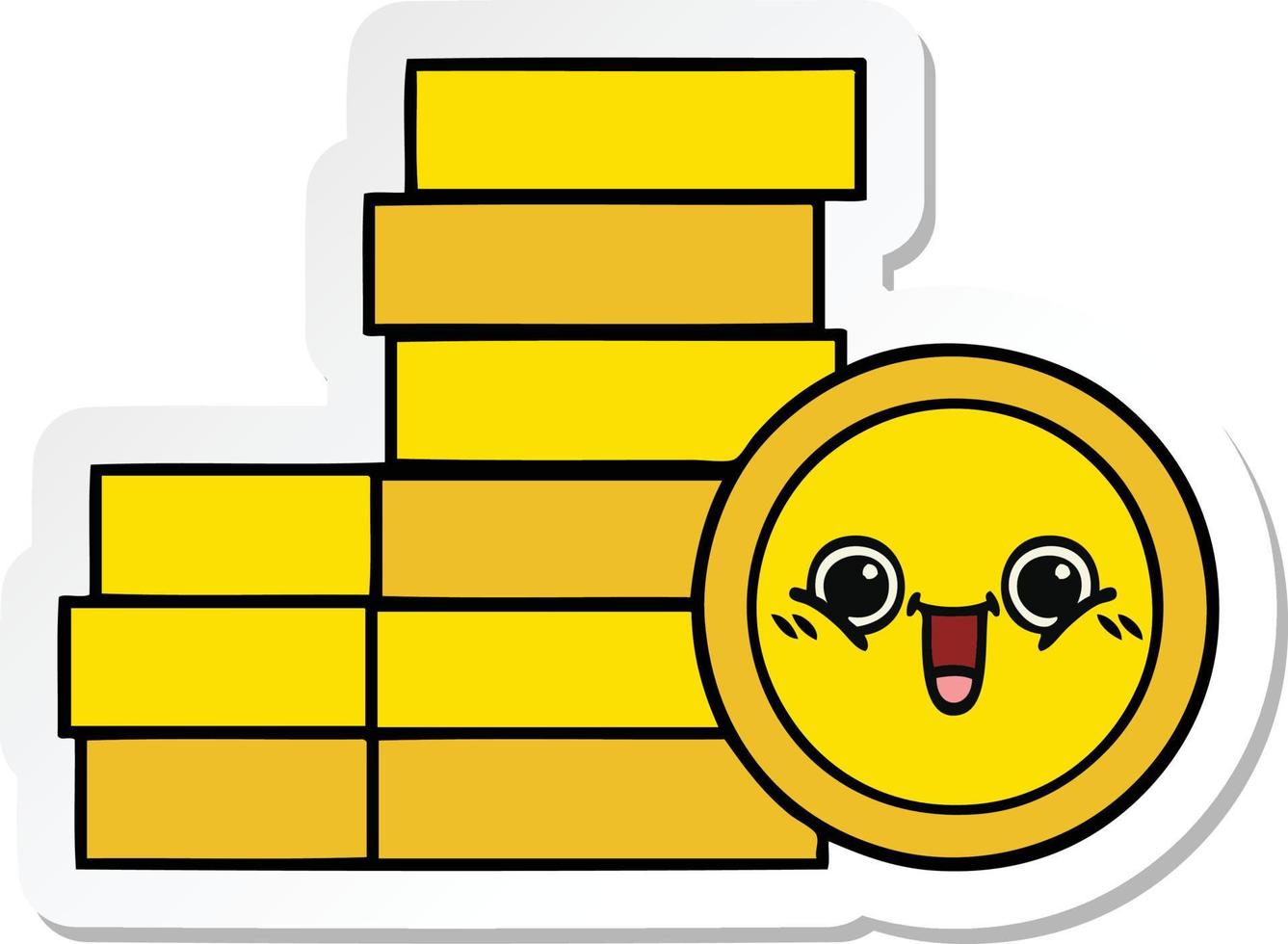 sticker of a cute cartoon coins vector