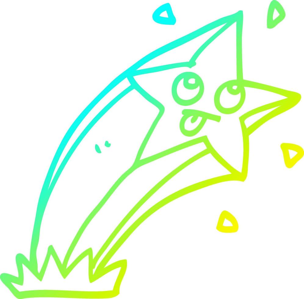 cold gradient line drawing cartoon shooting star vector